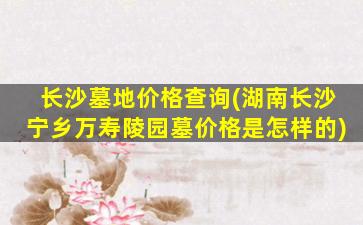 长沙墓地价格查询(湖南长沙宁乡万寿陵园墓价格是怎样的)