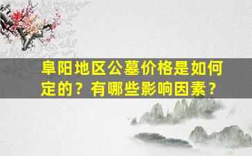 阜阳地区公墓价格是如何定的？有哪些影响因素？