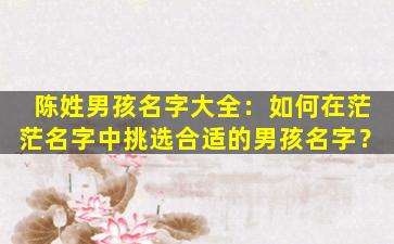 陈姓男孩名字大全：如何在茫茫名字中挑选合适的男孩名字？