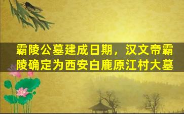 霸陵公墓建成日期，汉文帝霸陵确定为西安白鹿原江村大墓