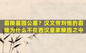霸陵墓园公墓？汉文帝刘恒的霸陵为什么不在西汉皇家陵园之中
