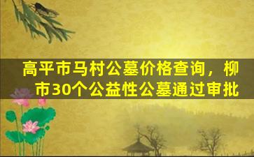 高平市马村公墓价格查询，柳市30个公益性公墓通过审批