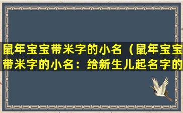 鼠年宝宝带米字的小名（鼠年宝宝带米字的小名：给新生儿起名字的建议）